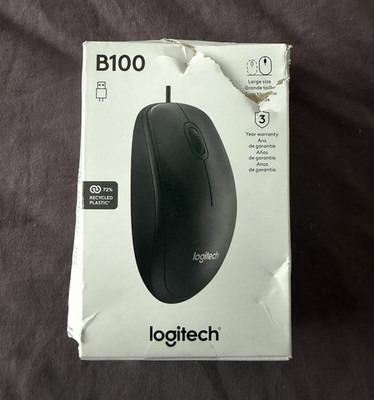Logitech B100 USB Wired Optical Mouse 1000 DPI 3-Button Scroll Wheel Black