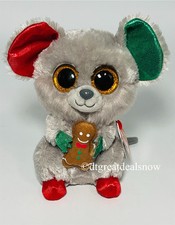Ty Beanie Boos Mac the Christmas Gray Mouse Gingerbread Man Plush TY Silk 2016
