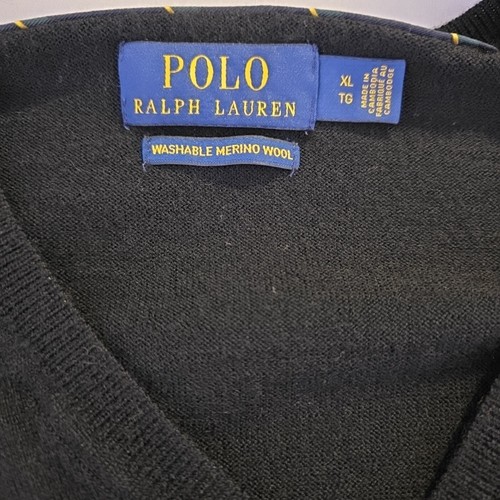 Polo Ralph Lauren V-Neck Sweater Men's Size XL Black Washable Merino Wool Classy - Picture 5 of 7