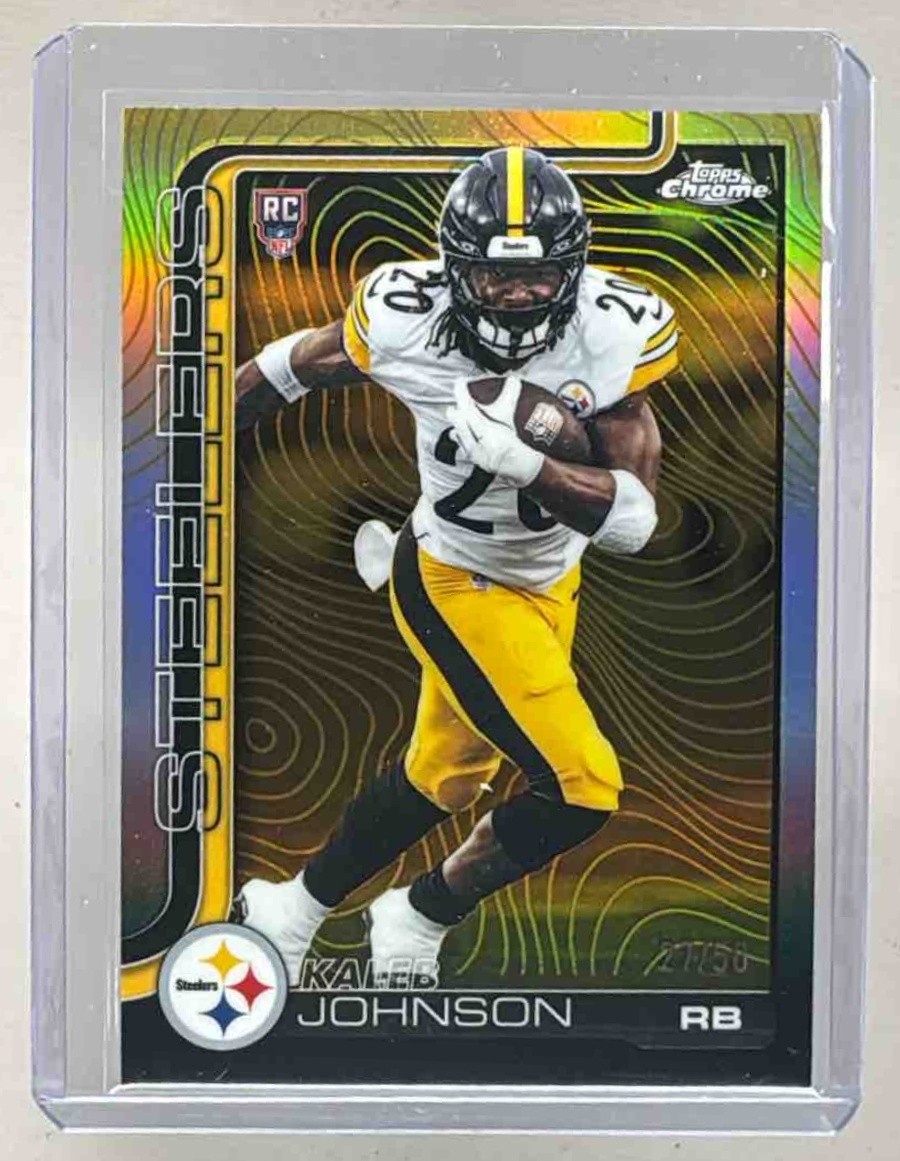 Kaleb Johnson 2025 Topps Chrome #323 Gold Refractor Etch Variation RC SSP /50