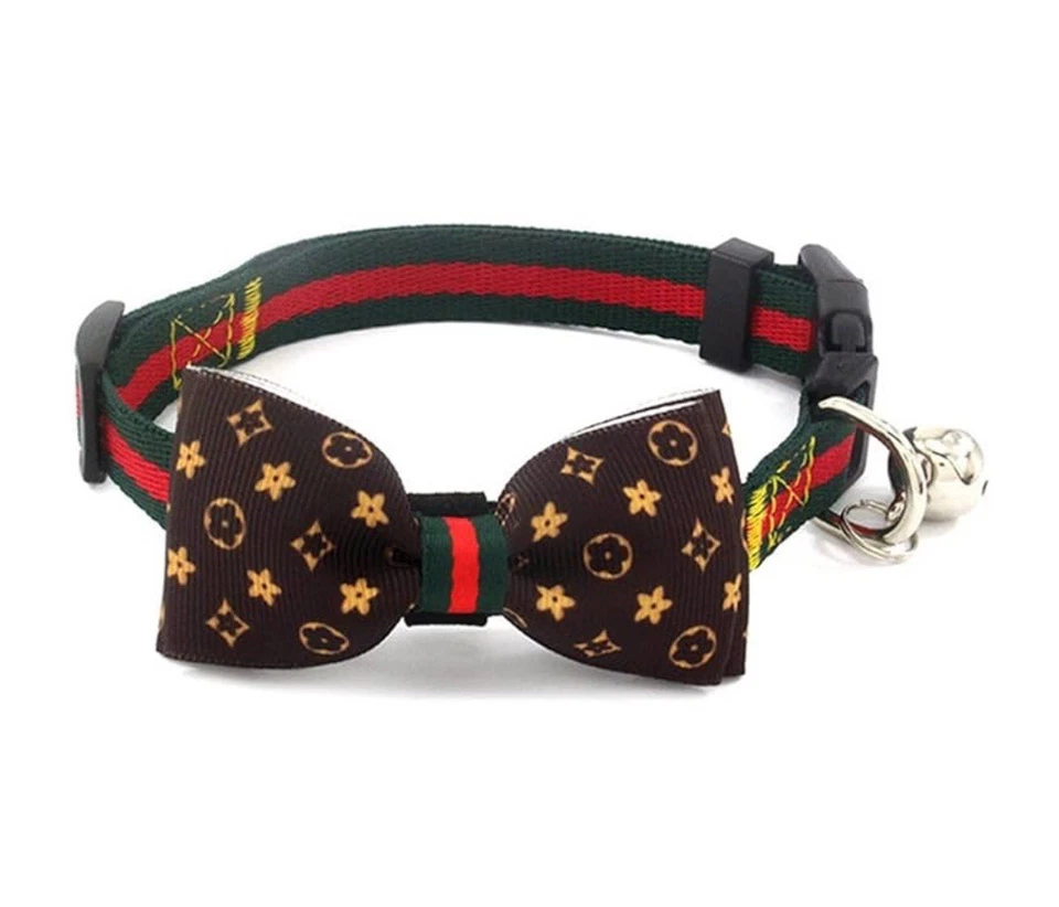 Роскошный ошейник для собаки с галстуком-бабочкой и колокольчиком — стиль Gucci | размеры M - Изображение 4 из 4