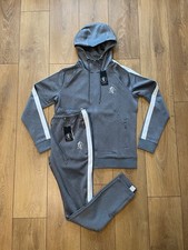 GYM KING MENS POLY GREY FULL HOODED TRACKSUIT ZIP HOODY PANTS SLIM MEDIUM
