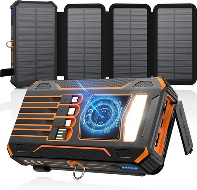 Portable 48000mAh Solar Charger - Waterproof Power Bank with Flashlight