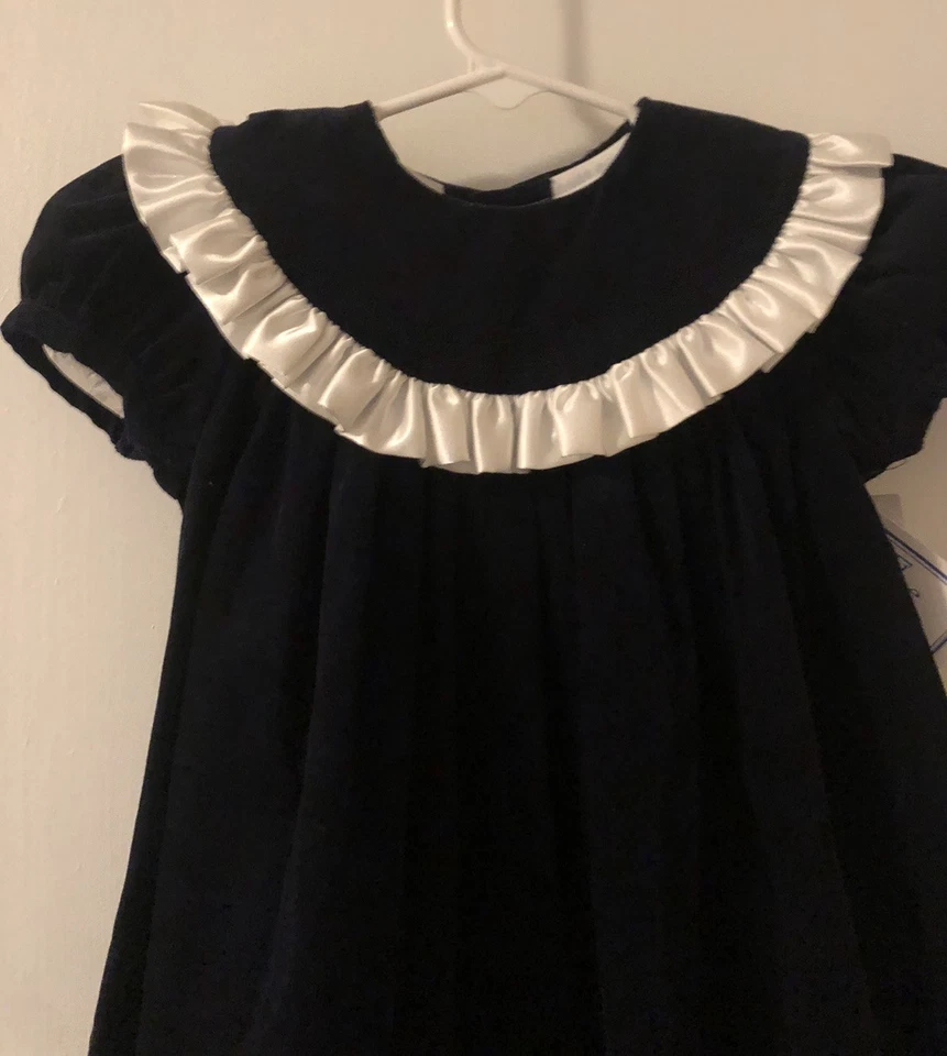 Bailey Boys Classic Dark Blue Dress Float Ruffled Trim Girls Size 24M NWT New! - Image 4 of 4