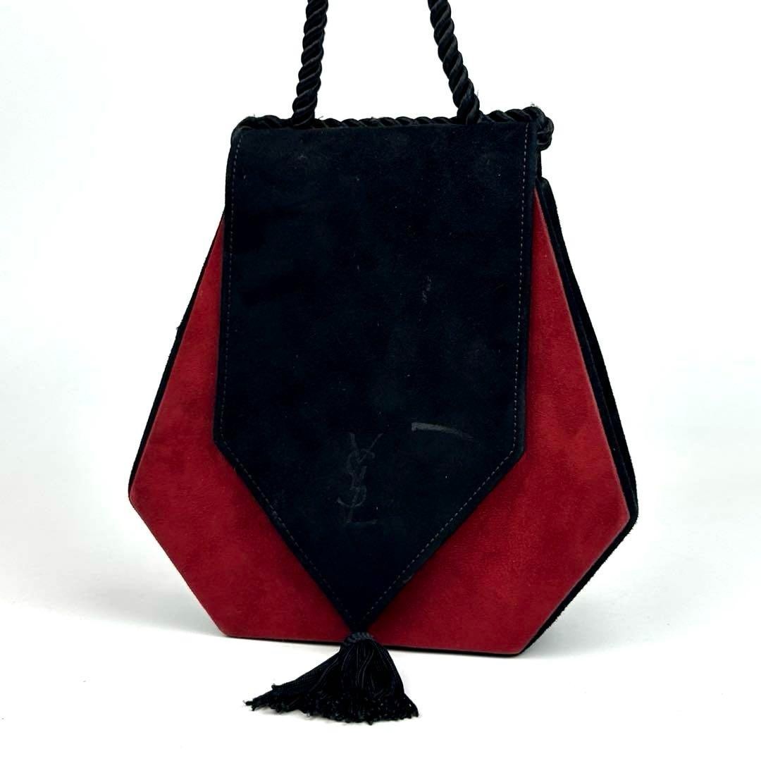 Borsa a tracolla Yves Saint Laurent scamosciata nera rossa autentica usata dal Giappone