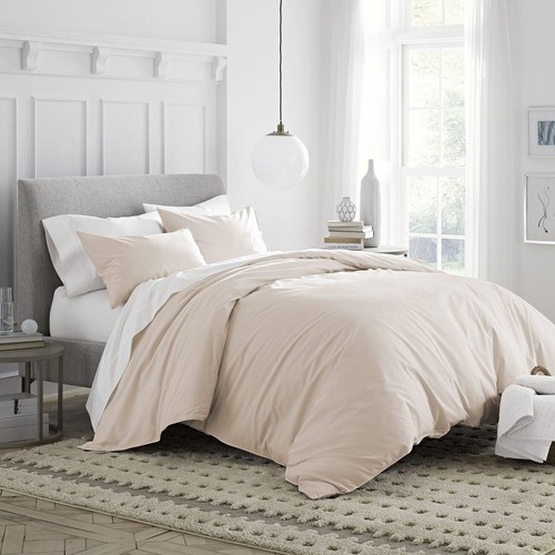 UNDER THE CANOPY Blush Pink Brushed 3P QUEEN DUVET COVER SET 100% ORGANIC COTTON - Picture 2 of 5