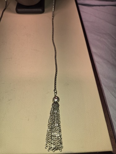 Silver Tone Layered Pearl and Chain Lariat Y Necklace with Tassels - Picture 5 of 7