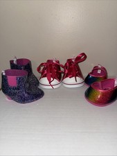 Build A Bear Shoes Lot of Three All Sparkles Glitter Boots Rainbow Pink Shoes