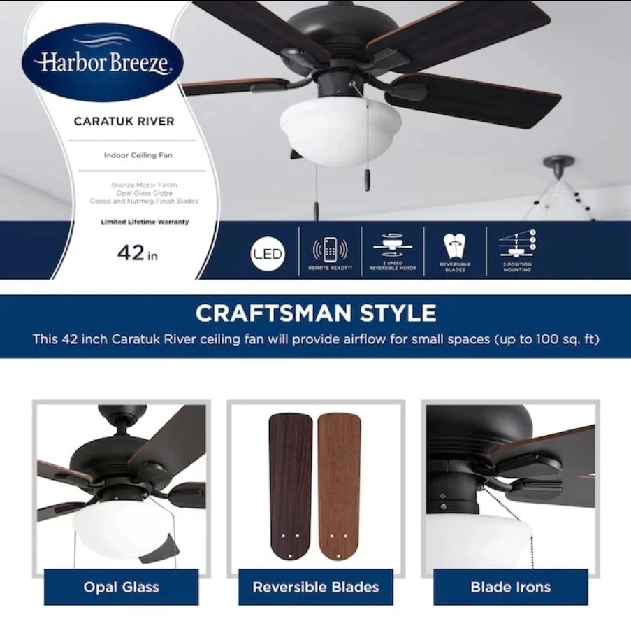 Harbor Breeze Caratuk River 42" Indoor Ceiling Fan w/Light (5-Blades).        E1 - Image 4 of 4