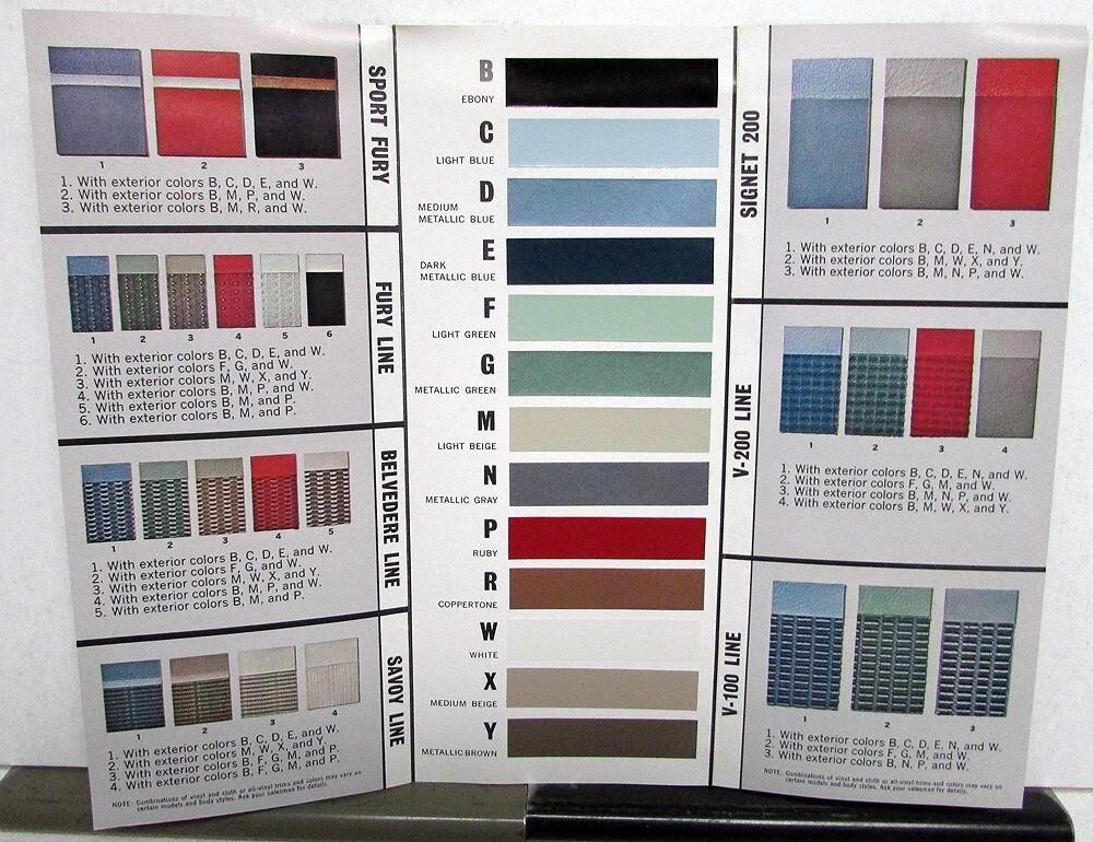 1963 Plymouth & Valiant Dealer Brochure Interior Exterior Color Options Paint