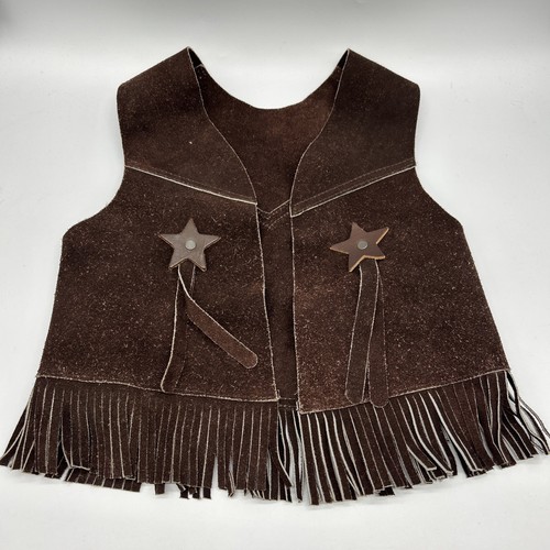 Vintage Leder Wildleder Western Cowboy Kind Weste Fransen Gr. Lrg braun gebraucht, in einwandfreiem Zustand - Bild 1 von 6