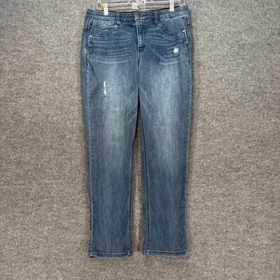 Democracy Ab Solution Jeans Women 12 Blue Distressed Straight Leg Denim Pants