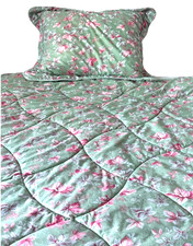 Vintage Laura Ashley Meadow Green Pink Floral Twin Comforter Reversible USA
