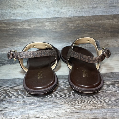 Michael Kors Womens Sandals MK Plate Thong Brown Leather Size 9 M - Picture 4 of 14