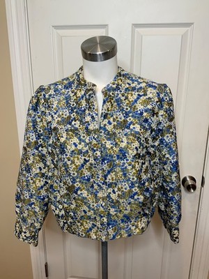 The Korner Anthropologie Blue Floral Embroidered Jacket, Size M