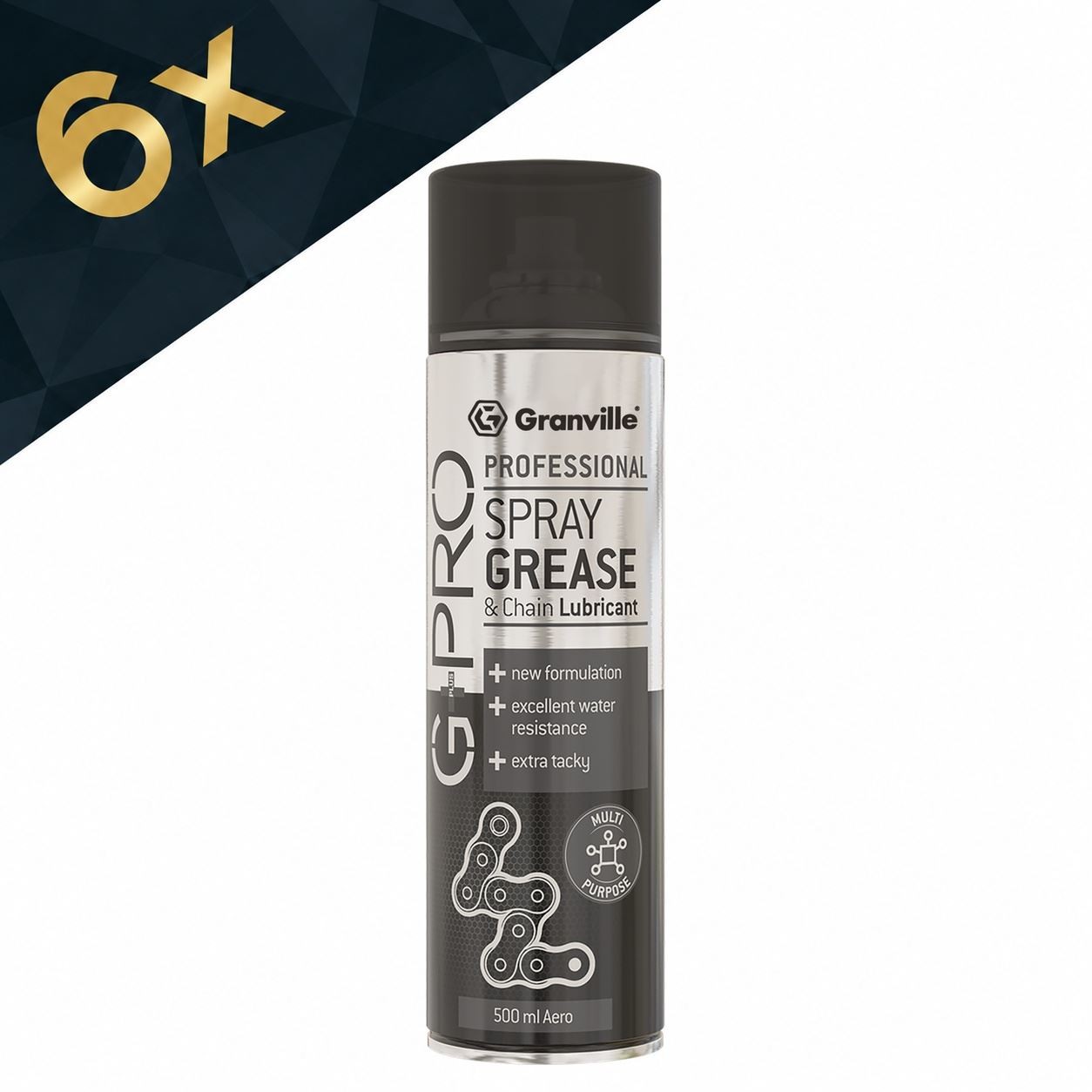 6x Granville - Professional Spray Grease & Motor Bike Chain Lubricant 500ml