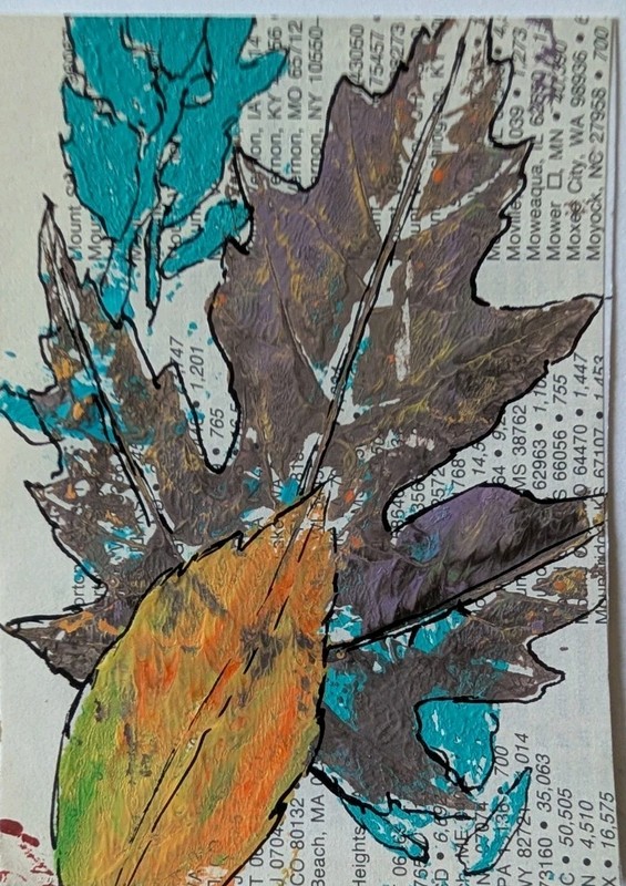 ACEO Art Card Original, Plant Pressing , Acrylic, Atlas, Outsider Art , Brut Art