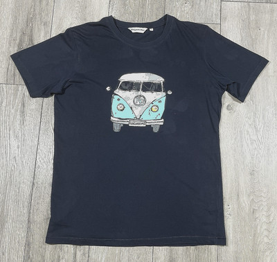 Kangaroo Poo Campervan Graphic T-Shirt Mens Large Blue Front Back Print VW Surf