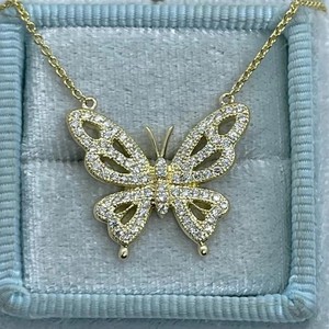 Authentic 2.00Ct Round Cut Lab Created Diamond Butterfly Pendant 14K Yellow Gold Plated