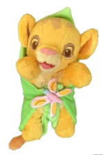 Disney Babies Simba 11 Inch Brown The Lion King Green Leaf Plush Toy EUC