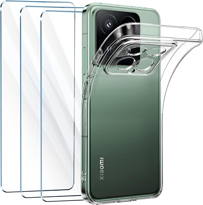 Hülle + 3X Schutzglas  für Xiaomi 14 Hartglas Full Screen Case Silikon Tasche