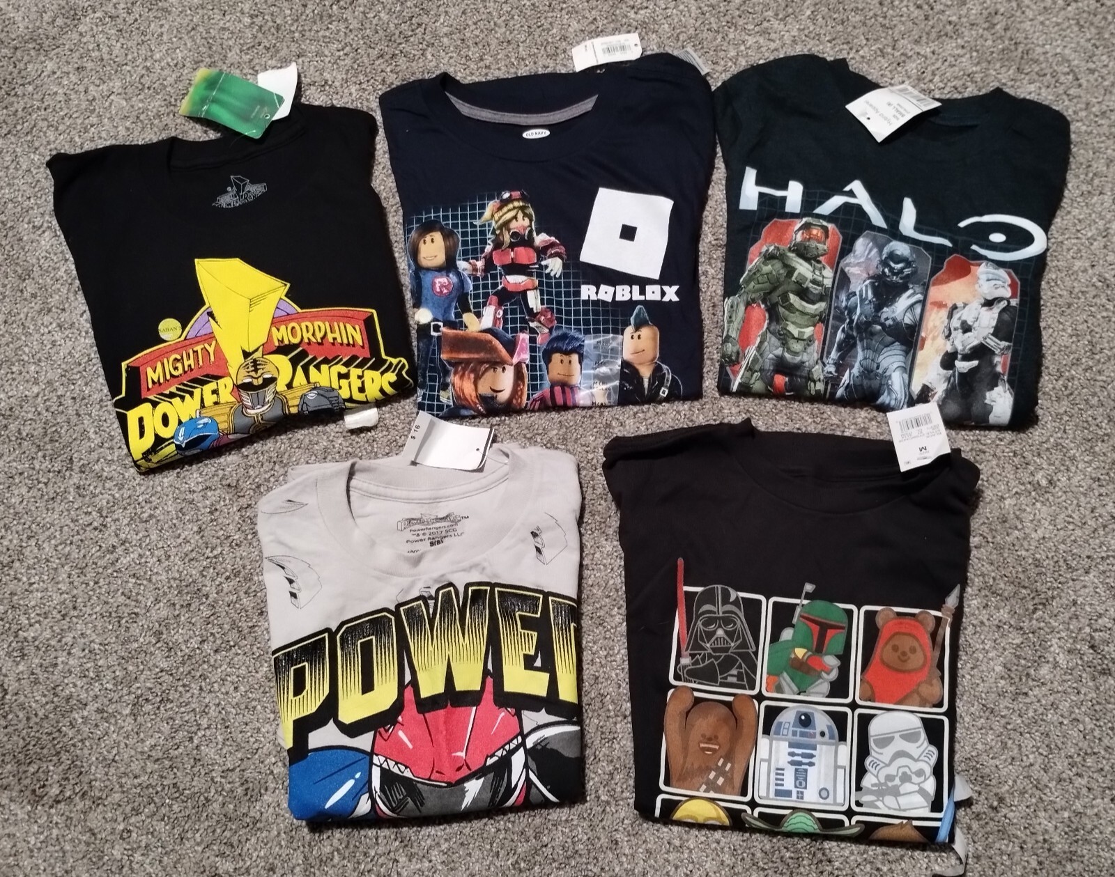 Boys size 8 shirts featuring Power Rangers Roblox Halo and Star Wars  