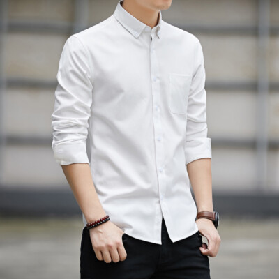 New Men's Dress Shirts Long Sleeves Slim Fit Korean Oxford Pocket Casual Shirts