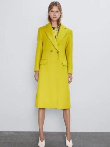 RARE ZARA YELLOW LIME PISTACHIO WOOL COAT TRINNY BATWOMAN SIZE XS-S - Picture 8 of 12