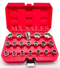 19pc 1/2" Dr.  Spline Gear Wall Rounded Socket Set 8 - 24mm Metric