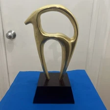 Lg Vtg Brass Bronze Metal Art Deco Ram Ibex Sculpture Statue MCM