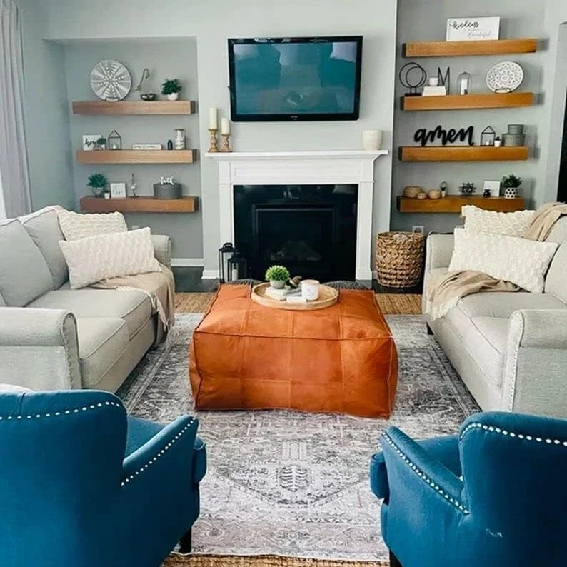 30''New Boho Moroccan Brown Trending Leather Genuine Unstuffed New Pouffe - Image 2 of 4