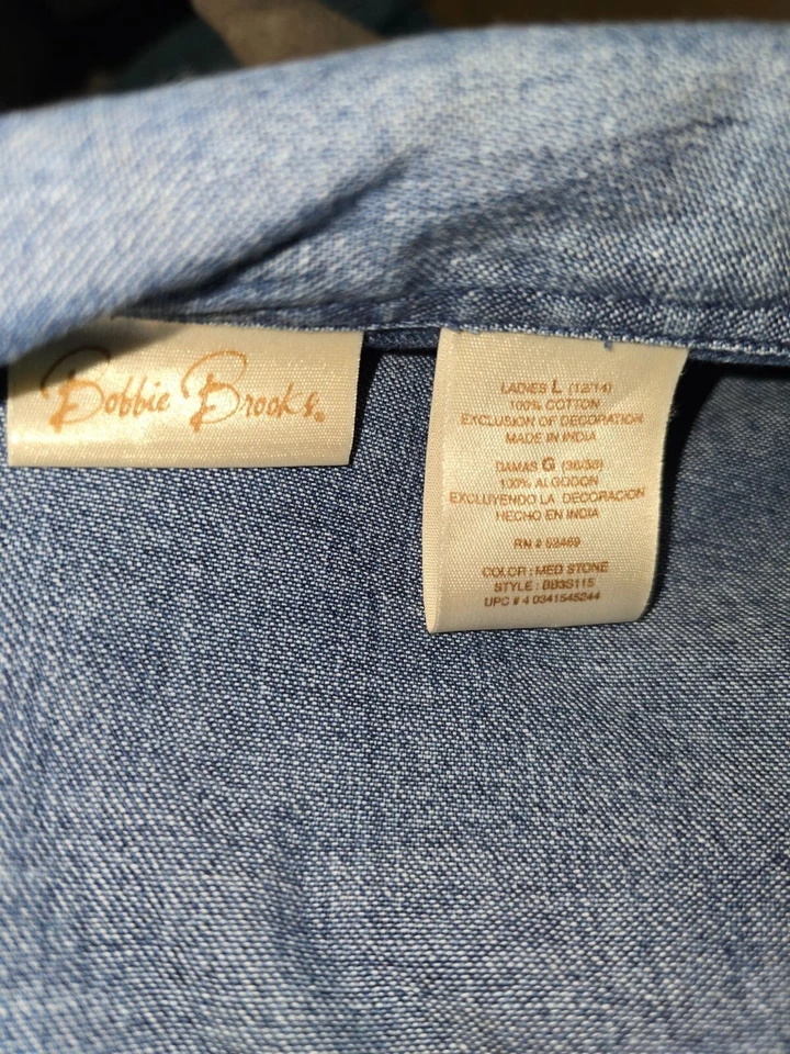 Embroidered Denim Shirt Jacket With Floral Design Bobbie Brooks Cottage Granny - Image 3 of 3