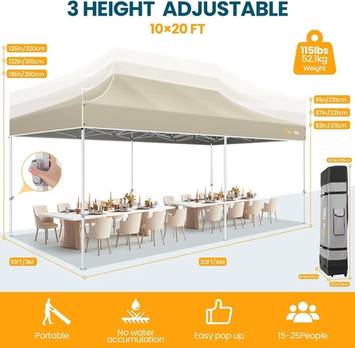 Hoteel 10x20 Heavy Duty Canopy Tent Waterproof UV 50+ Garden Gazebo w/ Sandbags - Picture 42 of 52