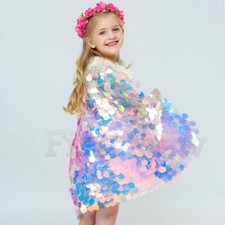 Kid Girls Shawl Colorful Mermaid Shiny Sequin Cape Birthday Party Princess Cloak