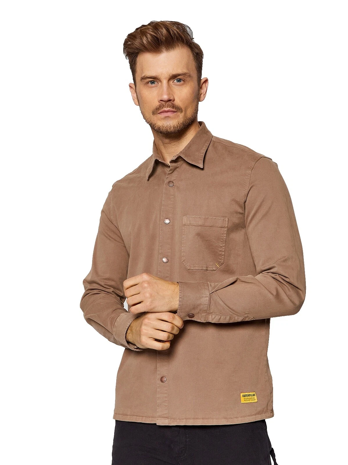 CAT Long Sleeve Solid Casual Button-Down Shirts for Men