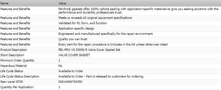 Juego de juntas de cubierta de válvula FEL-PRO para 2000 SATURN LS1 L4-2,2 L Foto 2 de 4