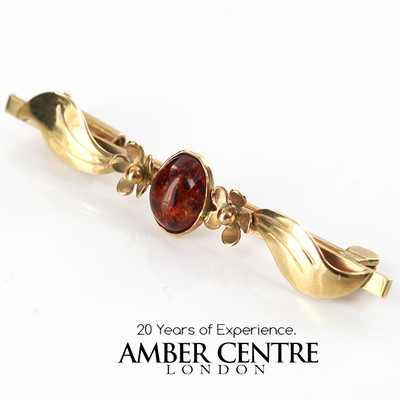 Italienische handgefertigte elegante deutsche Ostsee Bernstein Brosche in 9ct Gold GB0014B UVP £ 399!