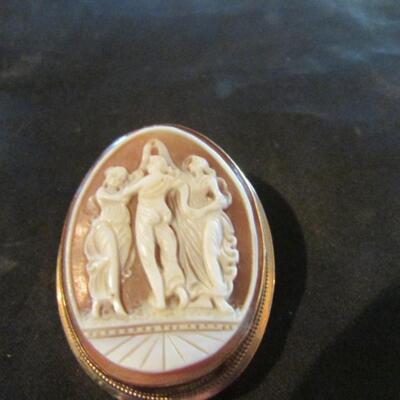 Schöne Vintage 9 Karat Gold, The Three Graces Kamee Brosche, Birm1970er