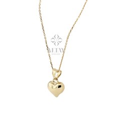 14K Gold Heart Necklace, Small Heart Pendant, Mini 3D Heart Charm Pendant, Puffy