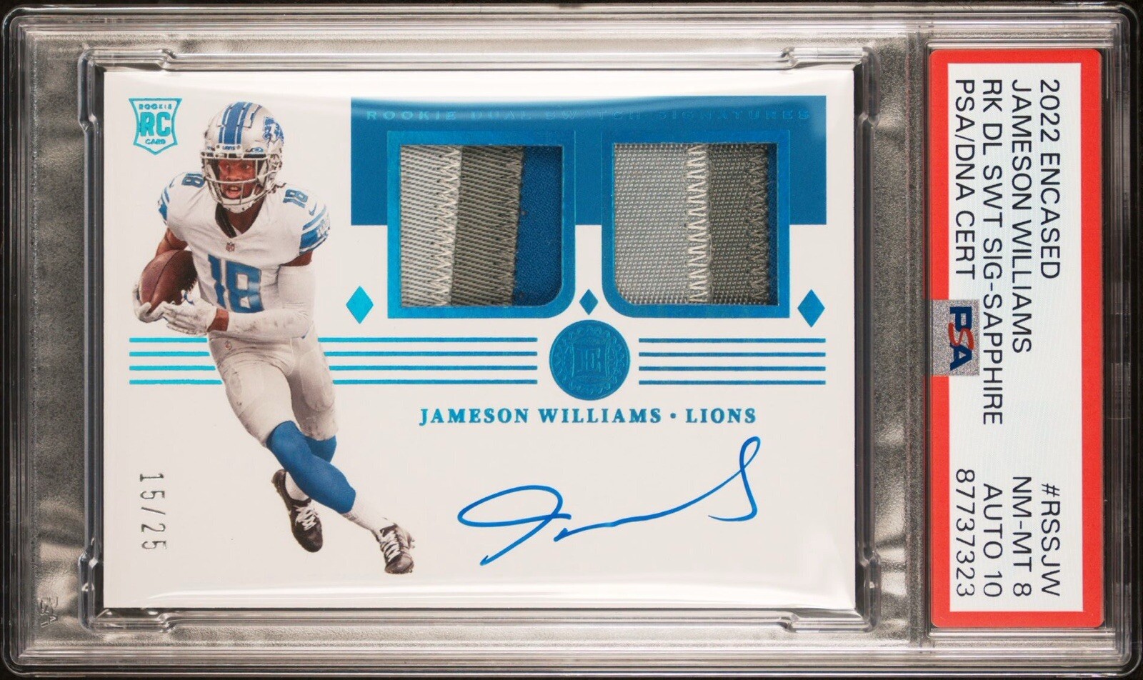 Jameson Williams Panini Encased Rookie Notable Signatures #RNSJW Sapphire