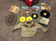 Huge Vintage Lot Old Davy Crockett Rare Hat Jacket Badges Lunch Bucket Records