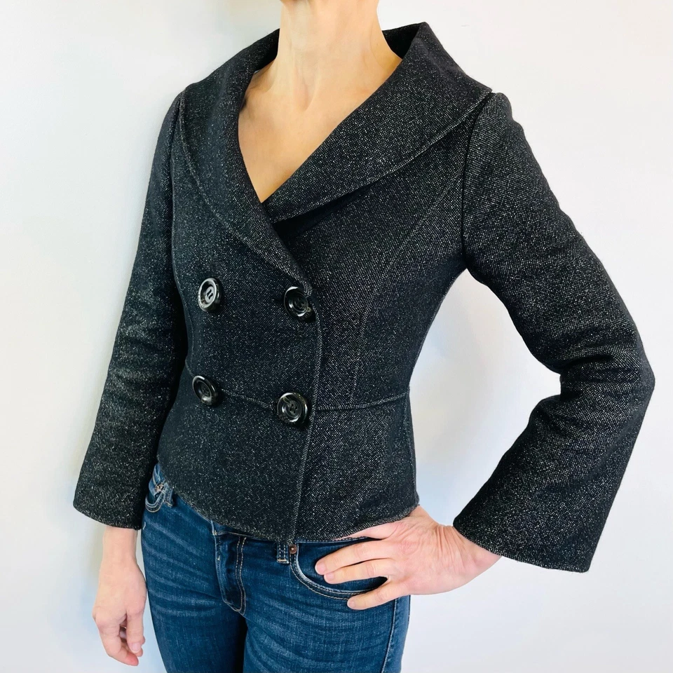 Chaqueta ajustada Egoist Glam talla S 8 negra y metálica de doble botonadura de diseñador Foto 2 de 4