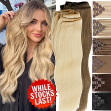 Double Weave Clip in Hair Extensions Weft Brazilian Remy Human Hair Full Head 8A