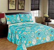 Tache 2-3 PC Butterfly Wonderland Aqua Blue Floral Colorful Flat Sheet Only