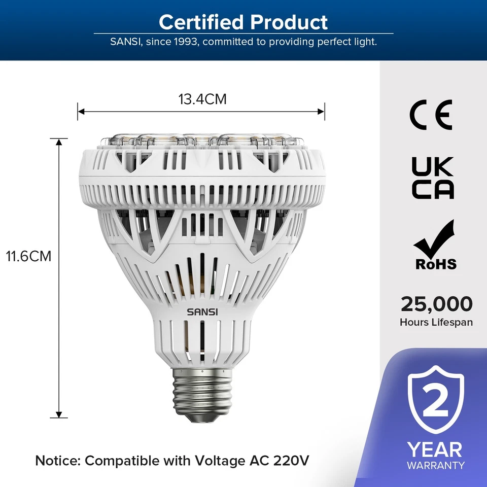 300W Equivalent BR30 LED Lights Bulb 4000lm 5000K Daylight White Bright Lamp - Image 4 of 4