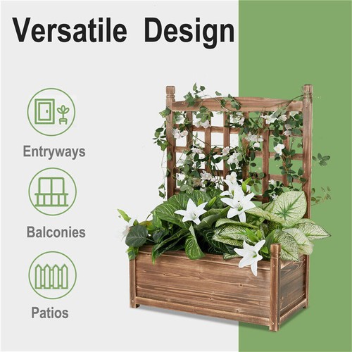 Large Wooden Planter Box Stand Flowerpot Box w/ Trellis Support Patio Lattice - Picture 10 of 16