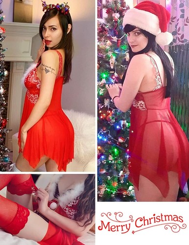 Christmas Lingerie for Women Lace Embroidery Santa Babydoll Sexy Sleepwear Dress - Picture 4 of 16