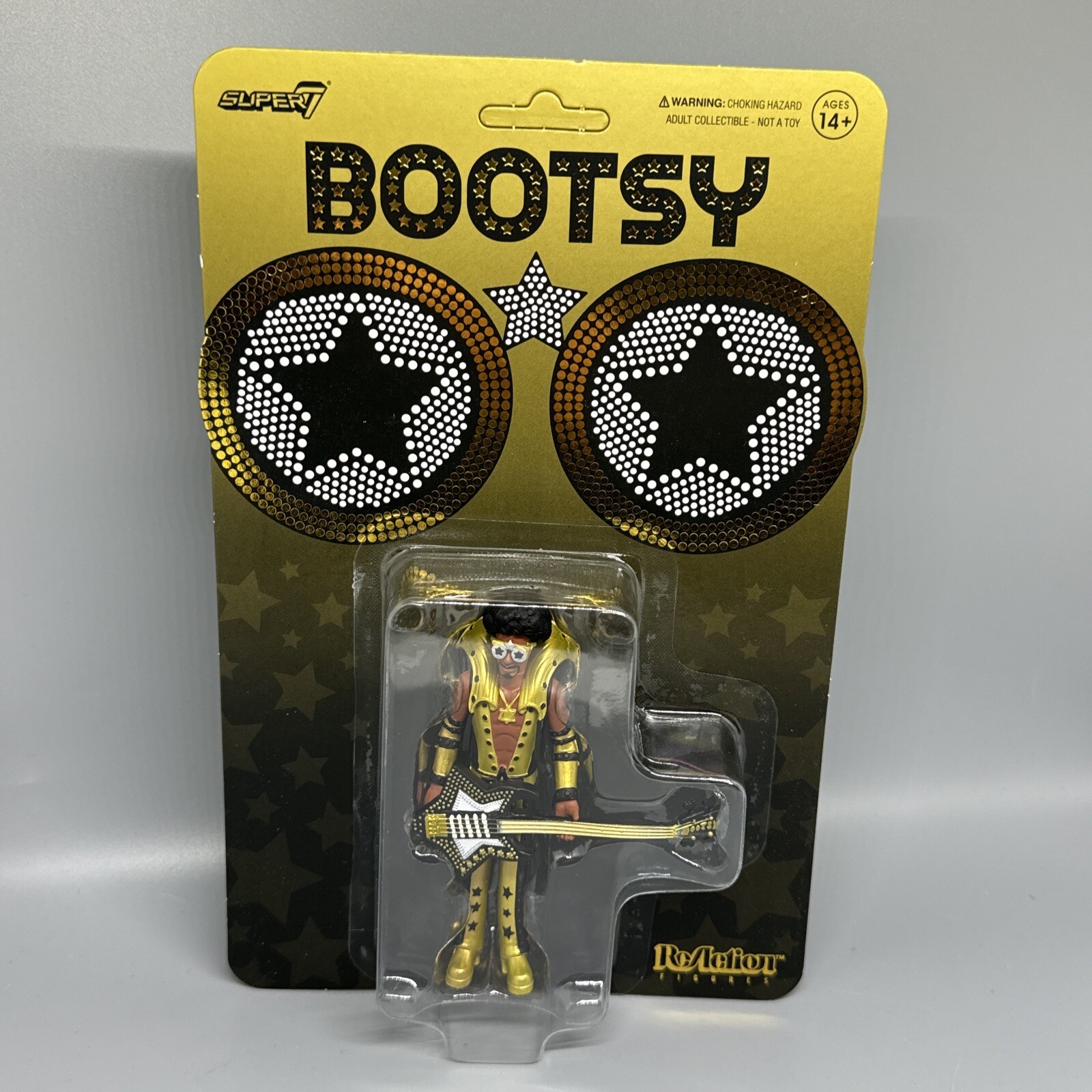 SUPER7 Bootsy Collins Black and Gold ReAction Figure 3.75" Unpunched NM