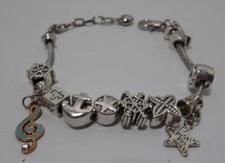 Silver Tone Charm Bracelet Piece Sign Heart Star Umbrella 11 Total With Extenson
