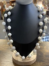 Vtg 26” White & Iridescent Beaded Double Stranded Necklace Plastic / Glass Beads